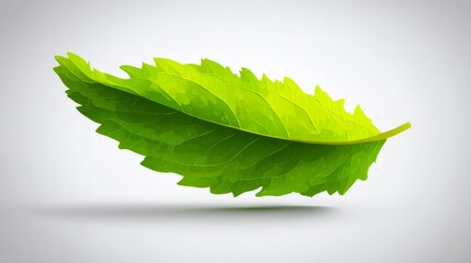 An intricate drawing of one lone green leaf featuring jagged edges and noticeable veins