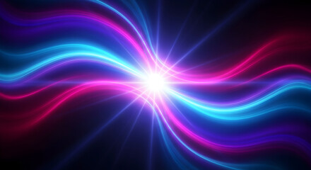 Vibrant Abstract Light Background: Glowing Neon Waves, Sparkling Particles, Dynamic Energy Design