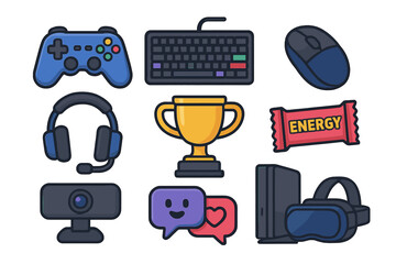 Modern eSports and video game streaming equipment gamepad headset keyboard VR goggles © Andrei