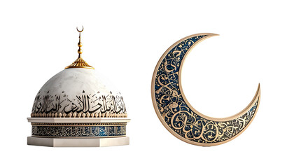 Two Islamic mosque art and calligraphy variations isolated on transparent background.