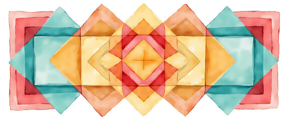Abstract geometric watercolor pattern with overlapping squares and diamonds isolated on white background