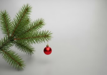 Obraz premium Christmas Tree Branch with Red Bauble Ornament on White Background