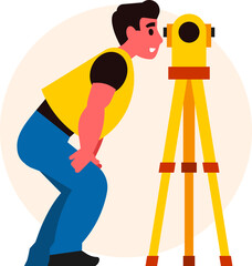 Construction Engineer Surveyor with Equipment Vector Illustration
