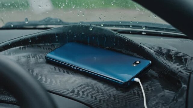Charging the mobile phone in the car.