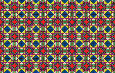 Mexican indian design with tribal ethnic themes on a geometric seamless background Beautiful textile print with native American tribal elements in an ethnic traditional style. Folk fashion from Mexico