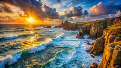 Dramatic Double Exposure: Land's End Cornwall Ocean View