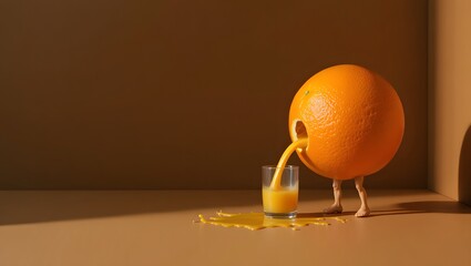 Anthropomorphic Orange Pouring Juice into Glass