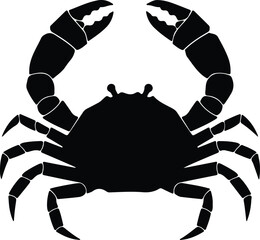 Silhouette of a crab with claws raised in black vector illustration