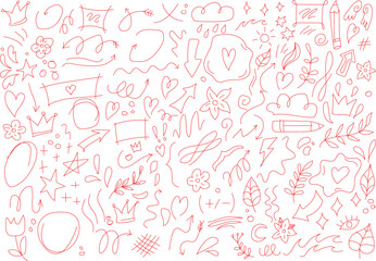 Hand drawn decorative doodle arrows frames and shapes collection versatile collection of hand-drawn doodle elements including pointing arrows, outline shapes, and decorative frames for various design 