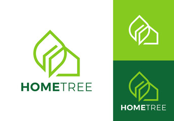 abstract leaf tree with home logo design vector concept