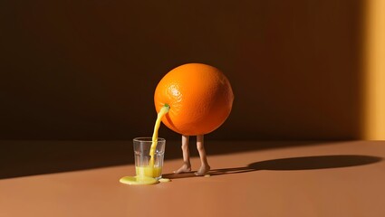 Anthropomorphic Orange Pouring Juice into Glass