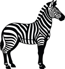 Silhouette of a standing zebra in black and white vector illustration