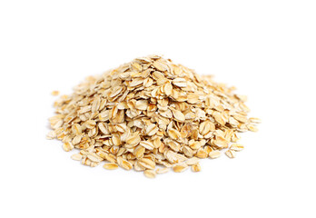 Pile of rolled oats isolated on white