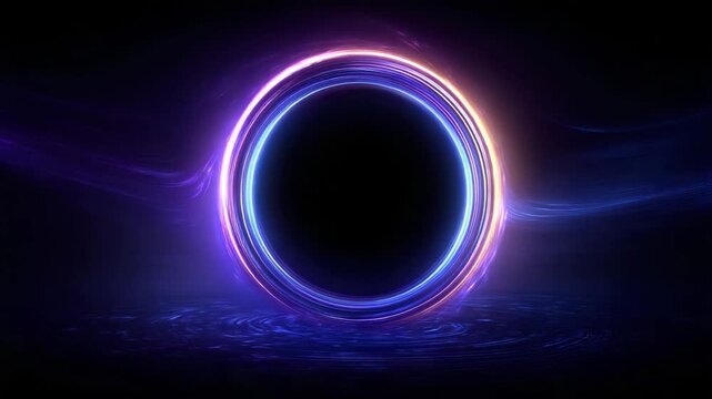Abstract glowing ring portal with neon light effect on a dark background