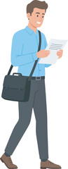 Fototapeta premium Man in shirt and trousers walking while reading a document.