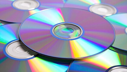 Close-up of Holographic CDs Showing Rainbow Diffraction Patterns