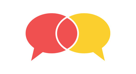 Two overlapping speech bubbles, one red and one yellow, symbolizing conversation and communication.
