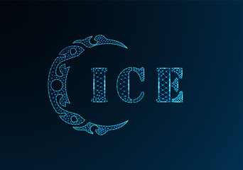 Low poly letter logo ICE design. ICE letter logo low poly vector design on blue color gradient background. ICE logo low poly design