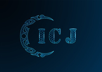 Low poly letter logo ICJ design. ICJ letter logo low poly vector design on blue color gradient background. ICJ logo low poly design