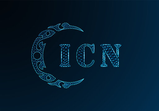 Low poly letter logo ICN design. ICN letter logo low poly vector design on blue color gradient background. ICN logo low poly design