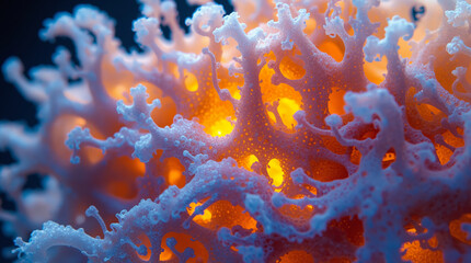 An organic 3D form reminiscent of coral, glowing from within thanks to a combination of warm and cool tones.