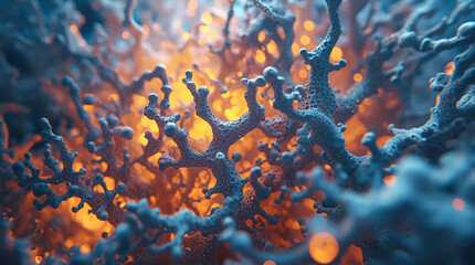 An organic 3D form reminiscent of coral, glowing from within thanks to a combination of warm and cool tones.