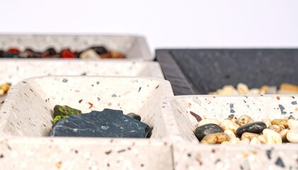 Closeup of Beige and Grey Terrazzo Pebble Blend Texture