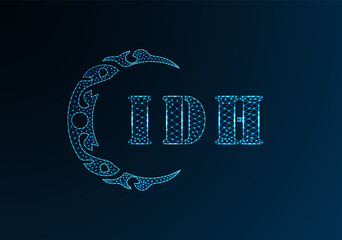 Low poly letter logo IDH design. IDH letter logo low poly vector design on blue color gradient background. IDH logo low poly design