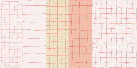 Fototapeta na wymiar Christmas line gingham check background ornament set. Seamless pattern for party invitation prints, greeting cards backgrounds. Vector checkered paper sheet in pastel colors for holiday print.