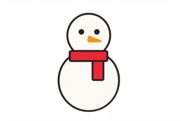 Snowman wearing red scarf icon, representing winter, christmas, holidays, and cold weather, transparent background