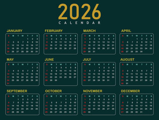 colorful 2026 vector calendar design