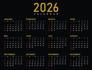 Happy New year 2026 calendar vector design