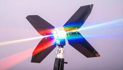 Colorful Light Beams from Wooden X-Shaped Structure