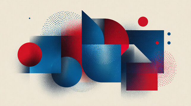 A vibrant abstract composition featuring various geometric shapes. The interplay of colors and forms creates a visually appealing and dynamic effect.