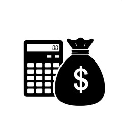 Calculating Finances Calculator and Money Bag Icon Representing Financial Management and Investment