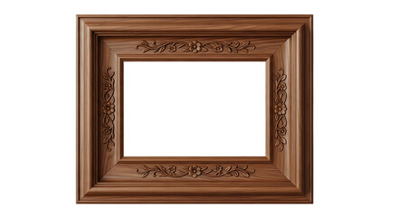 Ornate wooden picture frame isolated on transparent background for your images