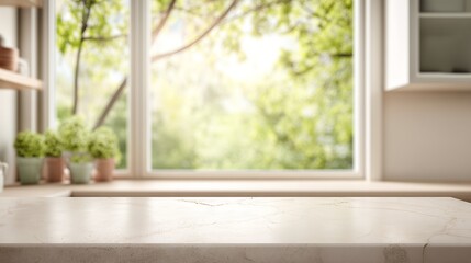 kitchen countertop with bright window view
