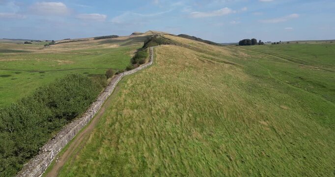 Hadrian's Wall - Aerial View - England, Northumberland, Melkridge, United Kingdom