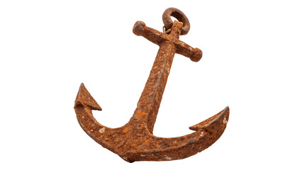 Rusty anchor resting on a white background showcases marine heritage and history in a simple yet...