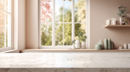 bright kitchen counter with blurred background