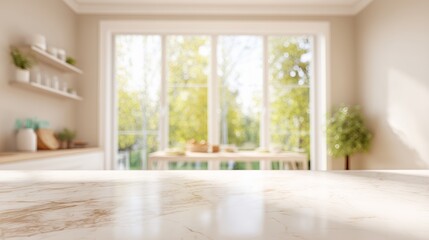 bright kitchen interior with large window