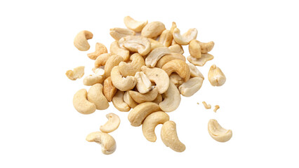 Cashew nuts scattered on a white background ideal for cooking or snacking,in various dishes or...