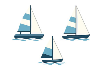 Pattern of three small sailing yachts with striped sails floating on the water