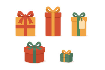 Assortment of festive wrapped presents in various shapes and sizes with decorative ribbons