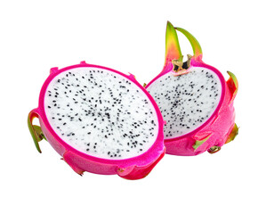 Two Variations of Dragon Fruit Cut in Half — isolated on transparent background