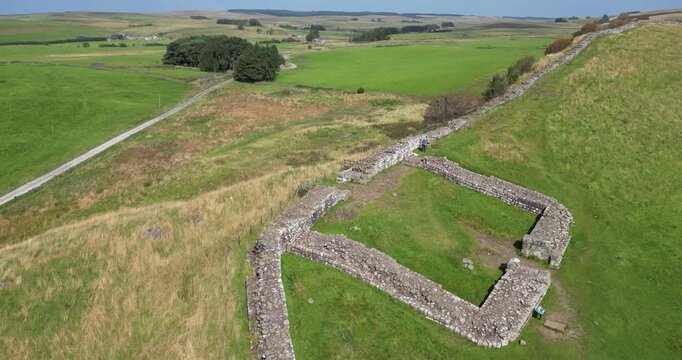Hadrian's Wall - Aerial View - England, Northumberland, Melkridge, United Kingdom