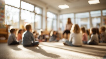 children sitting in classroom with teacher