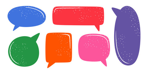Speech Bubble, Frame set. Hand drawn talk ballon collection isolated on white background. Colorful text Box. Dialog chat, graphic design elements. Dialogue elements. Colored flat vector illustration