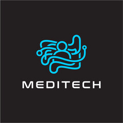 Modern logo design featuring a human figure integrated with a circuit board pattern. Concept for digital medicine, biotech, and healthcare technology. Vector 44