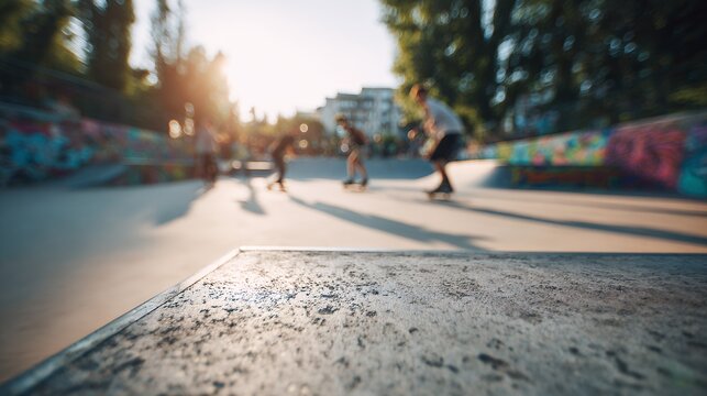 skateboarders riding in skatepark during sunny day